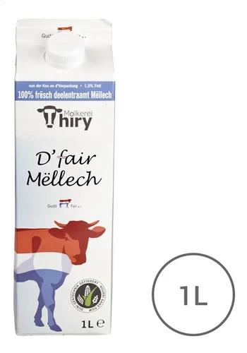 Lait frais demi-écrémé 1,5 % M.G. - Thiry Molkerei - 1L